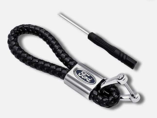 FORD LOGO BRAIDED LEATHER METAL KEYRING KEY CHAIN