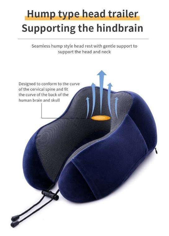 U Shaped Memory Foam Neck Pillows For Outdoor, Travel, Office, Home - Blue