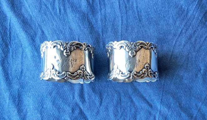 Solid Sterling SIlver Antique Pair Napkin Rings Birmingham 1910, 54 gm