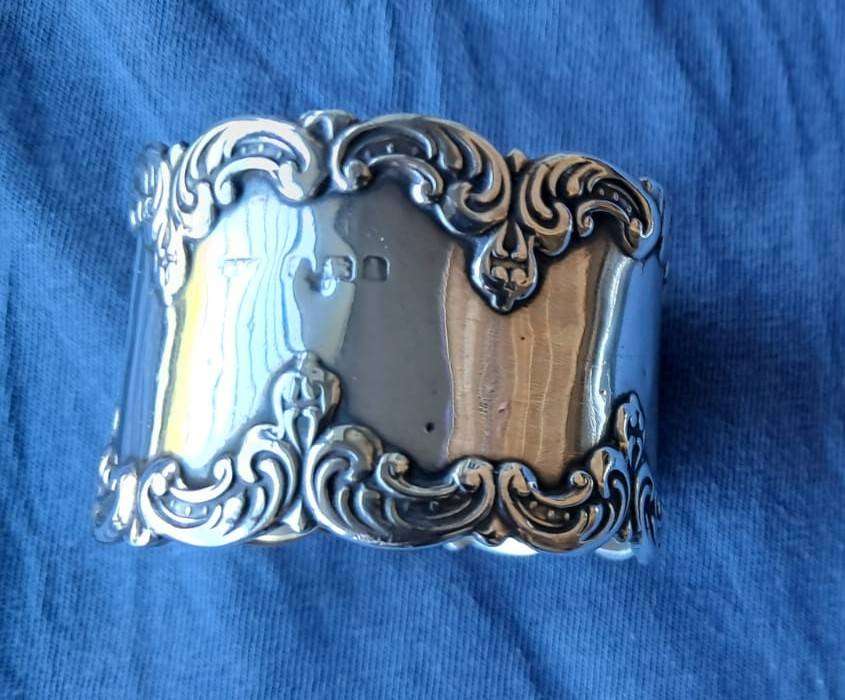 Solid Sterling SIlver Antique Pair Napkin Rings Birmingham 1910, 54 gm