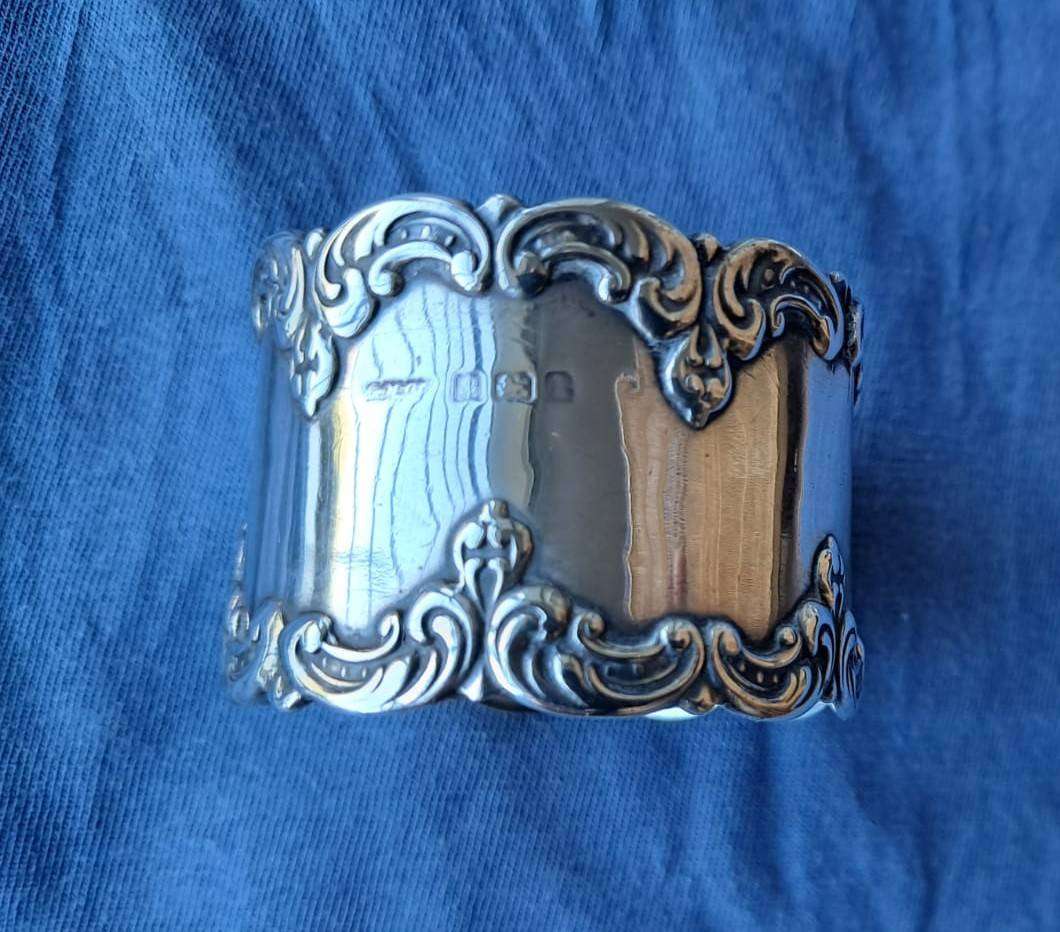 Solid Sterling SIlver Antique Pair Napkin Rings Birmingham 1910, 54 gm