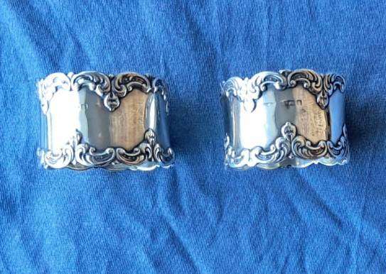 Solid Sterling SIlver Antique Pair Napkin Rings Birmingham 1910, 54 gm