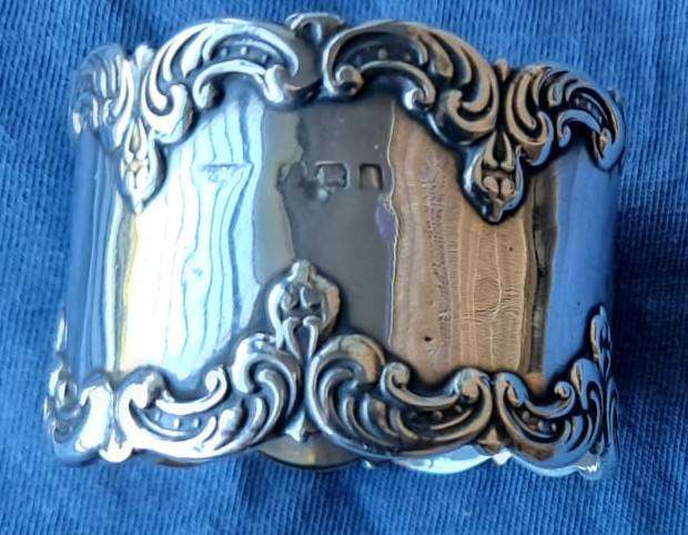 Solid Sterling SIlver Antique Pair Napkin Rings Birmingham 1910, 54 gm