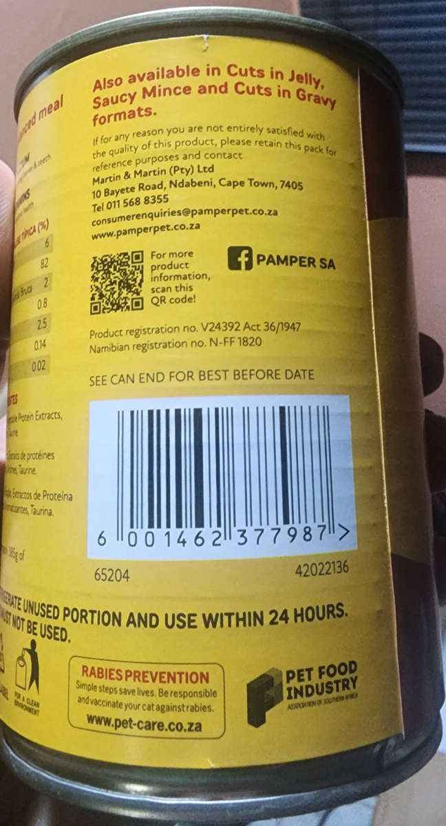 Pamper Cat Food Cans (1 bid for 6 cans)