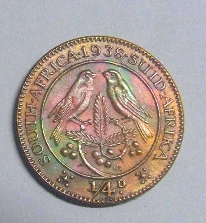 KING GEORGE VI SERIES,,, 1938 RAINBOW  1/4 PENNY