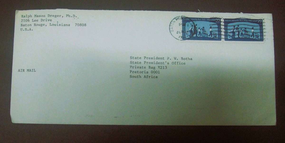 RARE ,,,,,addressed to P.W. Botha State President from 1984 to 1989.