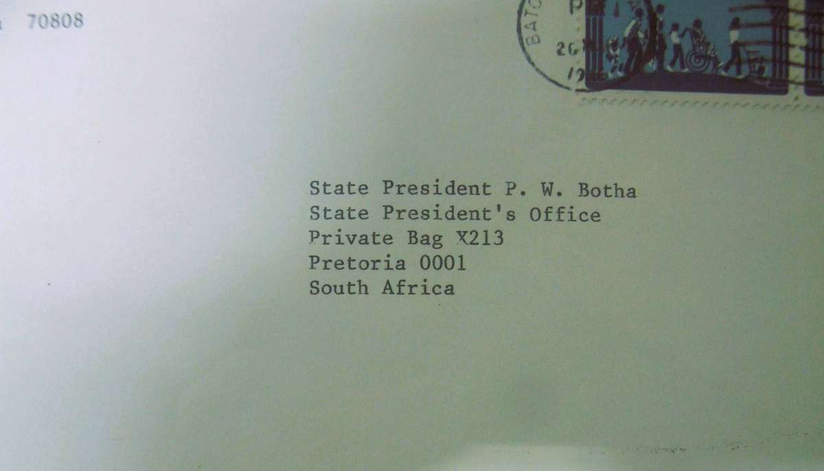 RARE ,,,,,addressed to P.W. Botha State President from 1984 to 1989.