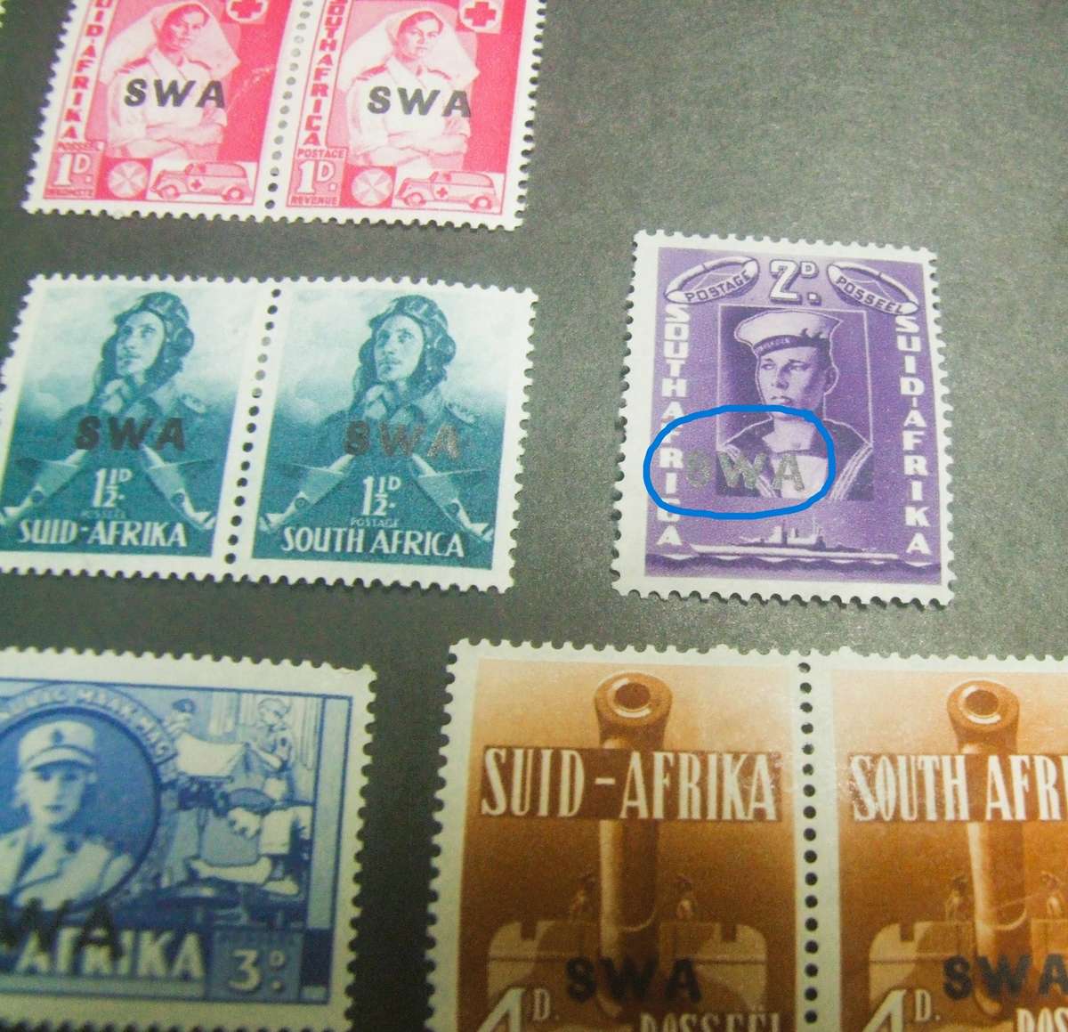 SWA 1941-1942. SA WAR EFFORT LARGE FORMAT O/P SWA, set, MH, WITH ERROR
