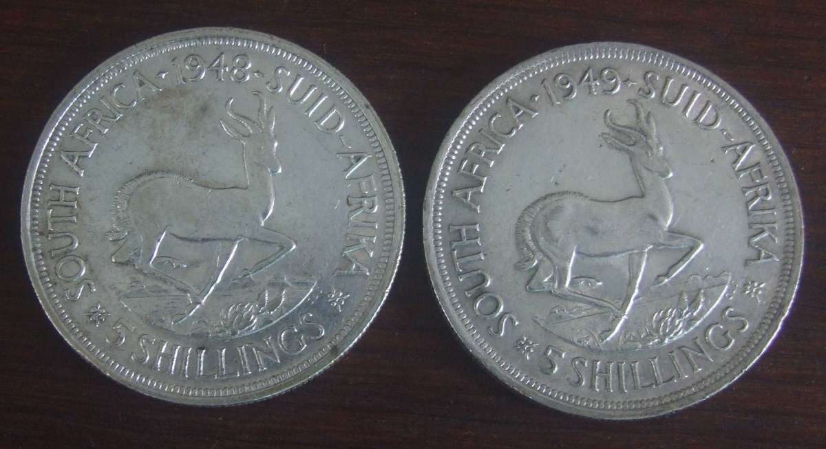 @     1948 & 1949 80% SILVER 5 SHILLINGS TOGETHER