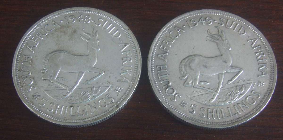 @     1948 & 1949 80% SILVER 5 SHILLINGS TOGETHER