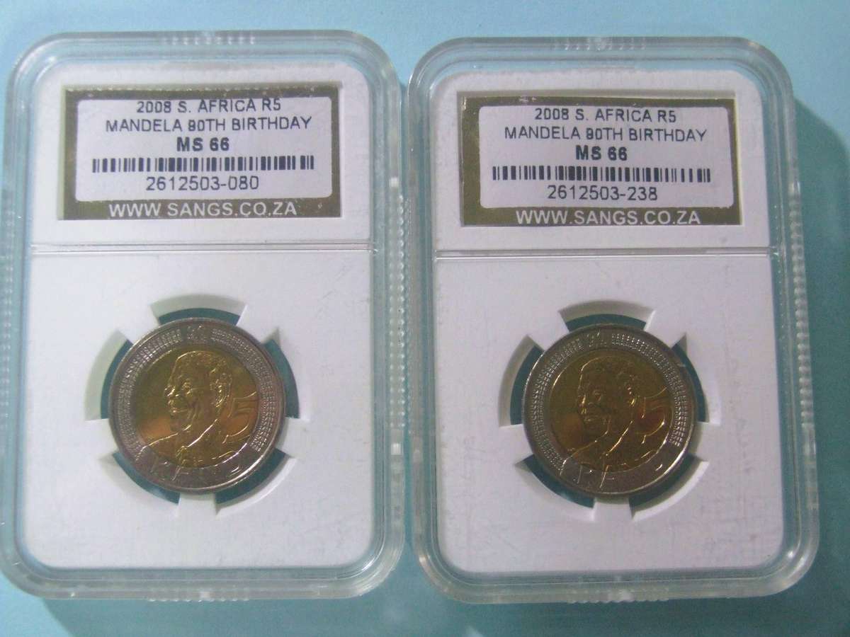 @     2 X GRADED 2008 MANDELA COINS