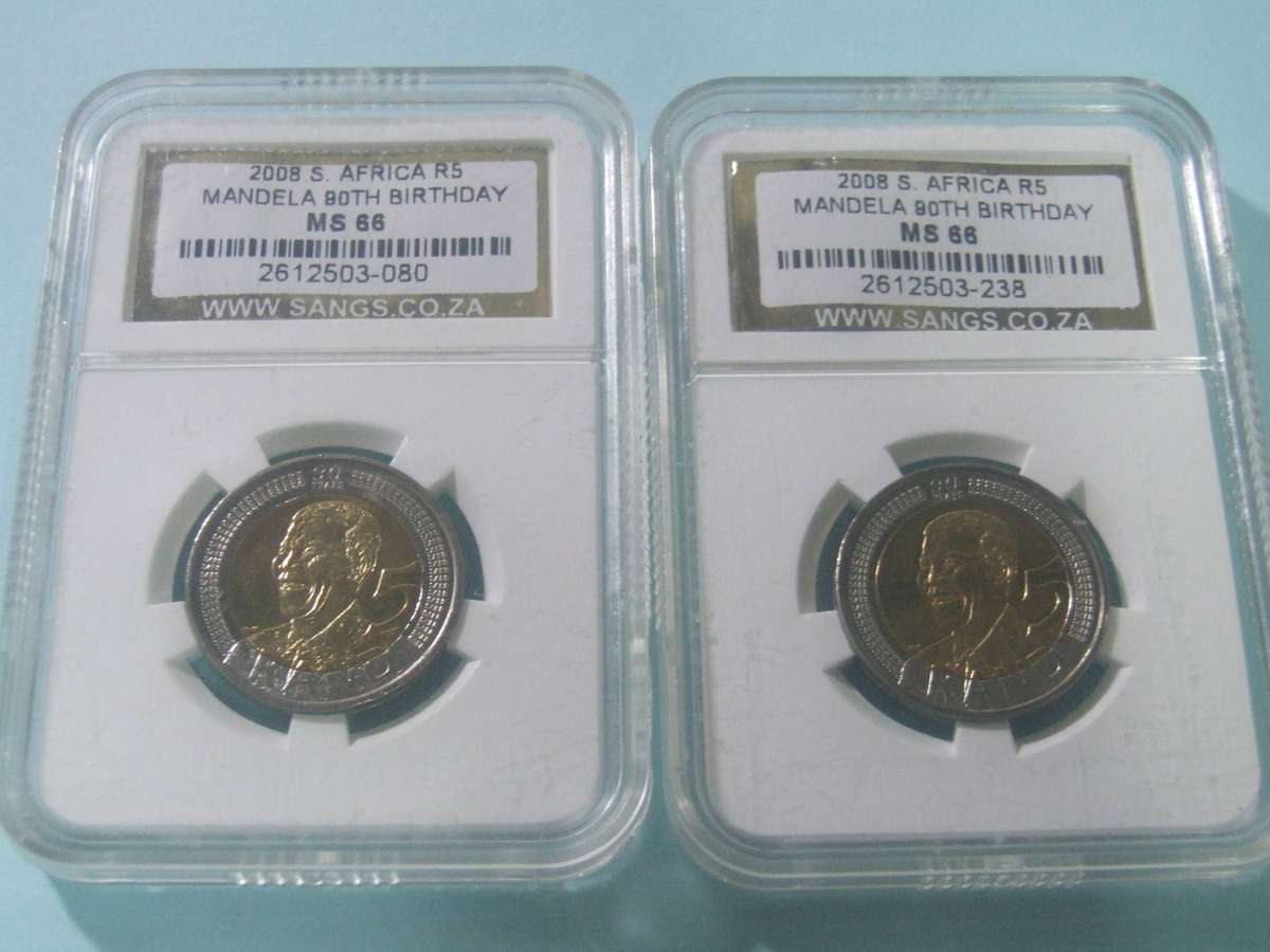 @     2 X GRADED 2008 MANDELA COINS