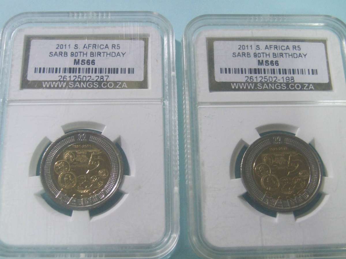 @     2 X GRADED 2011 SARB ,, MANDELA COINS