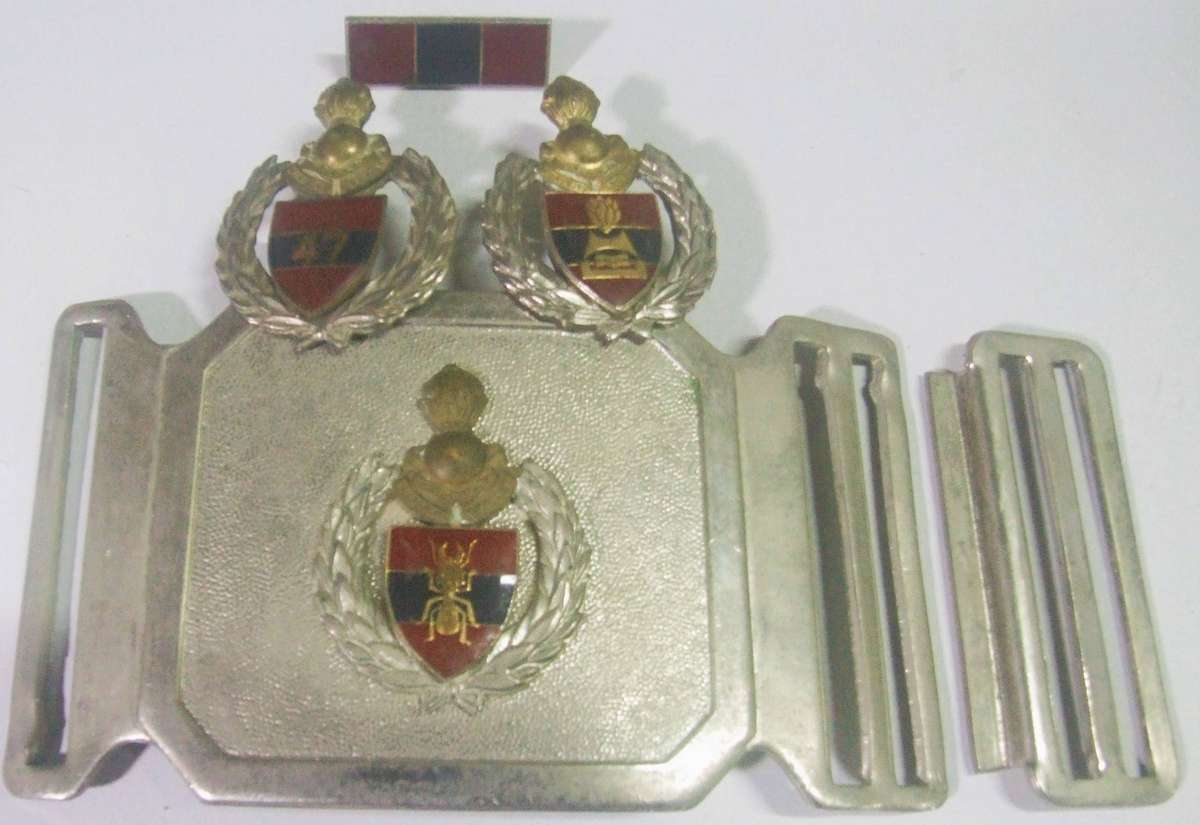 vintage South African Engineer Corps military belt buckle and badge set. 