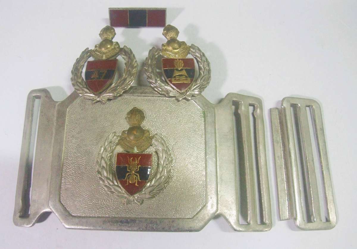 vintage South African Engineer Corps military belt buckle and badge set. 