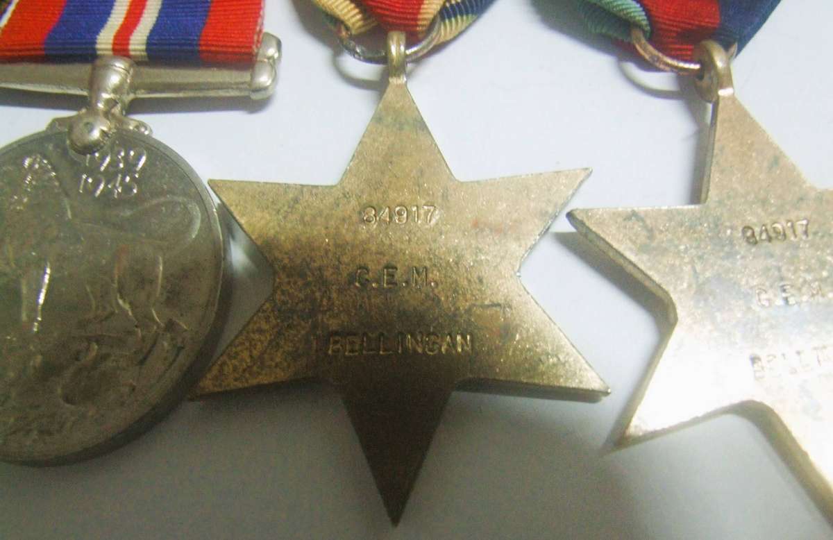 World War II campaign medals belonging to C. E. M. Bellingan. Silver included