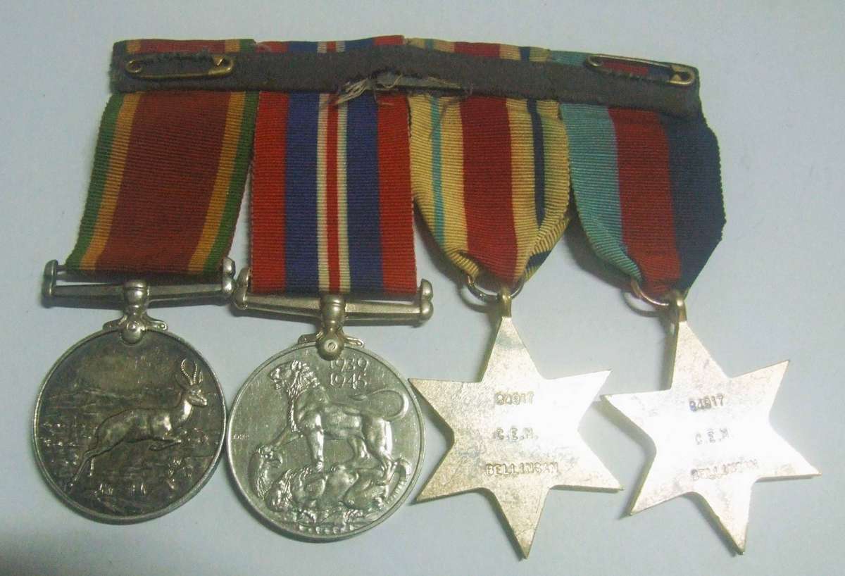 World War II campaign medals belonging to C. E. M. Bellingan. Silver included