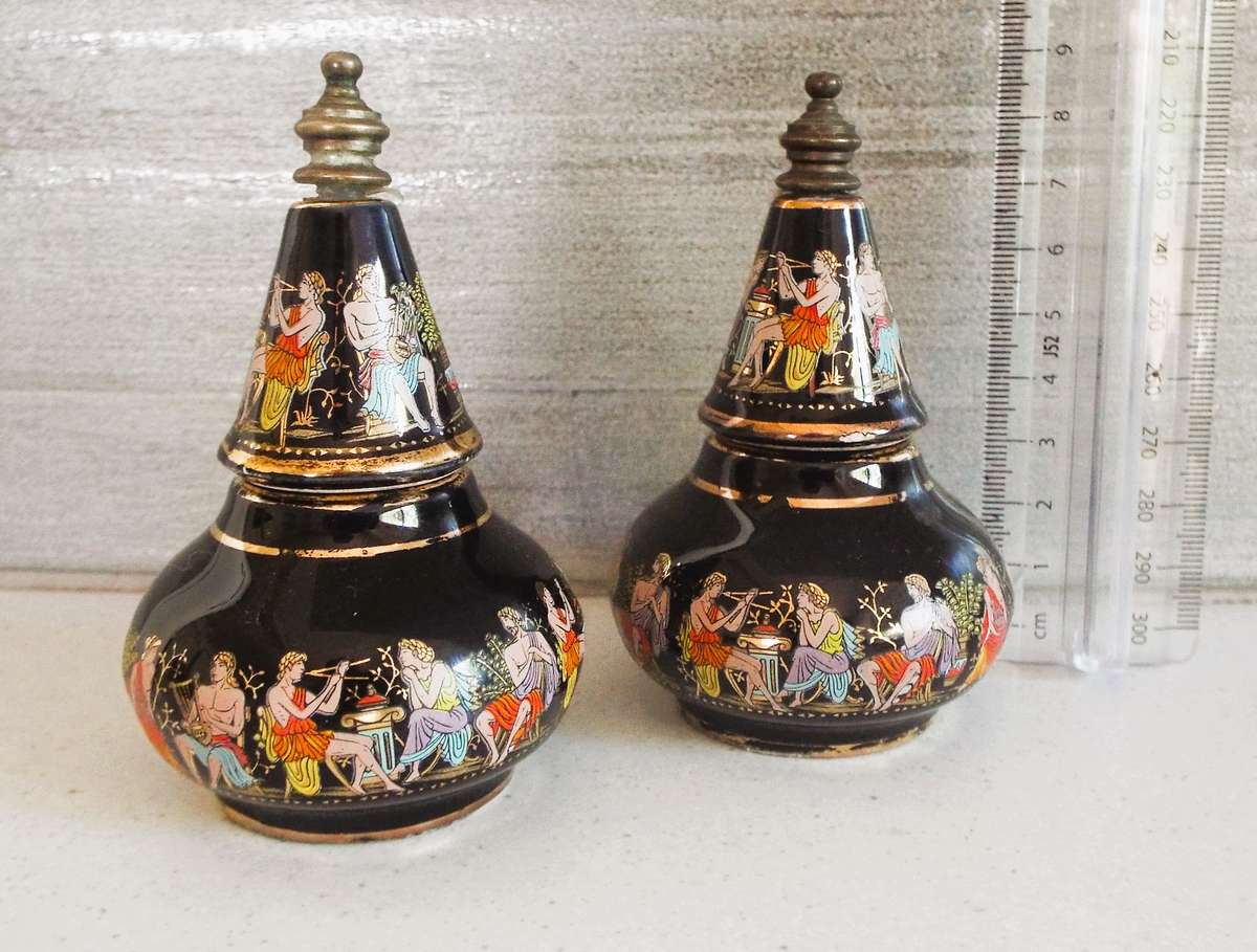 Rare vintage Greece handmade porcelain perfume bottles 24k