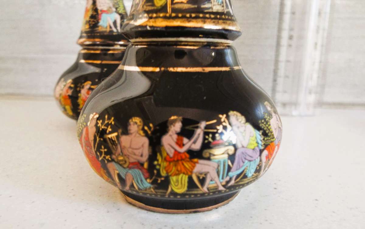 Rare vintage Greece handmade porcelain perfume bottles 24k