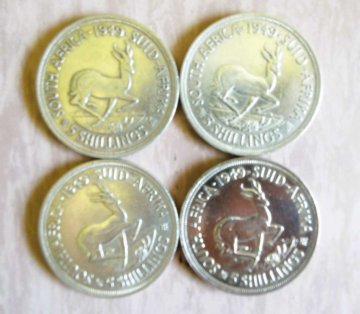 4 X 1949 .800 SILVER 5 SHILLINGS