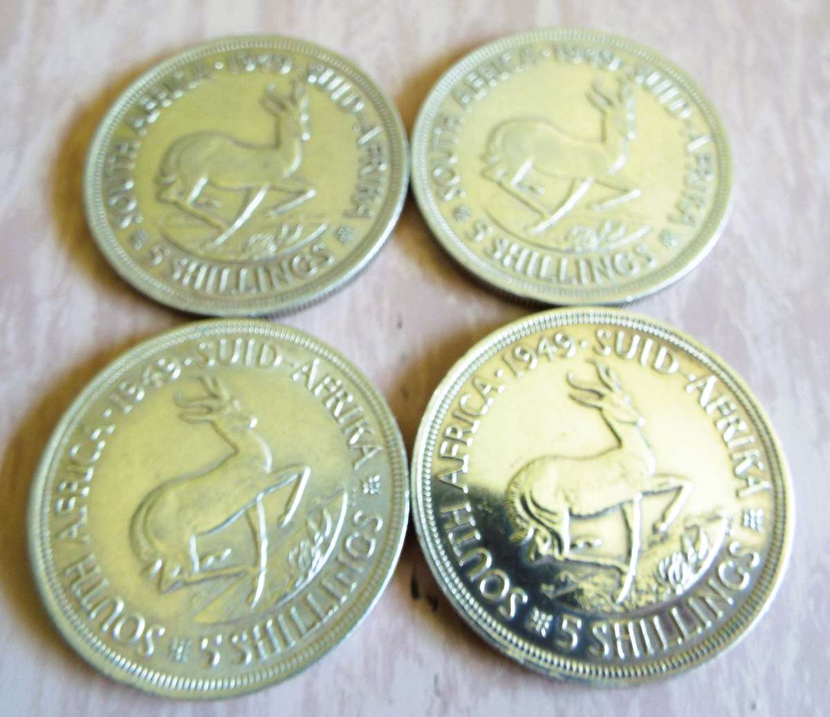 4 X 1949 .800 SILVER 5 SHILLINGS