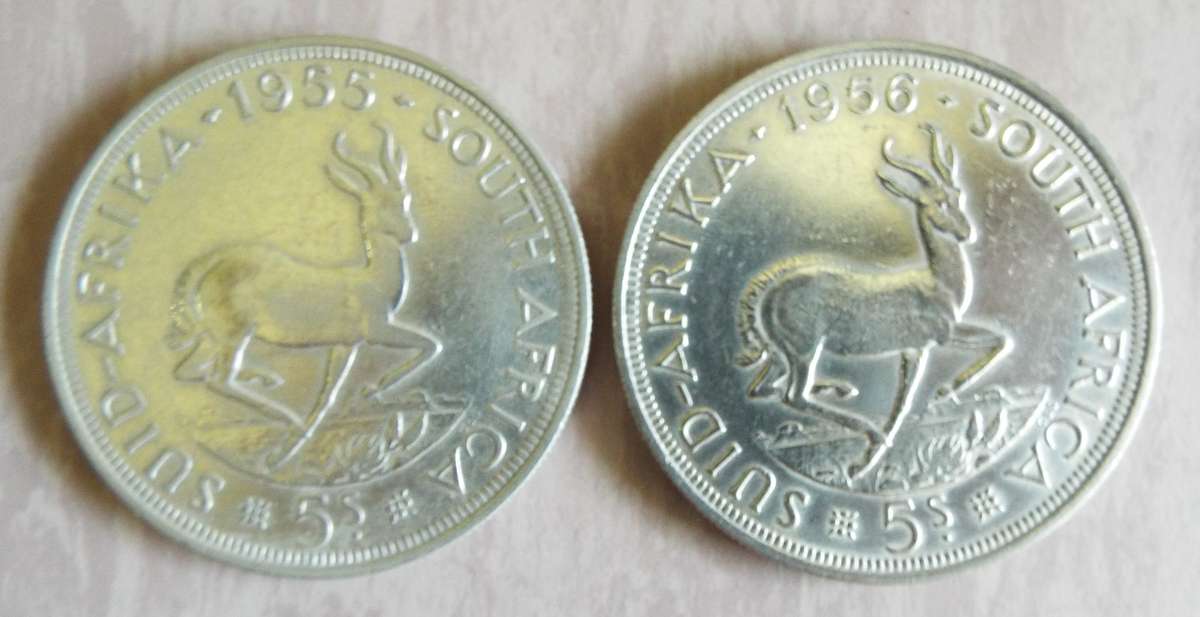 1955 AND 1956  .500 SILVER 5 SHILLINGS