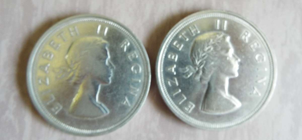 1955 AND 1956  .500 SILVER 5 SHILLINGS