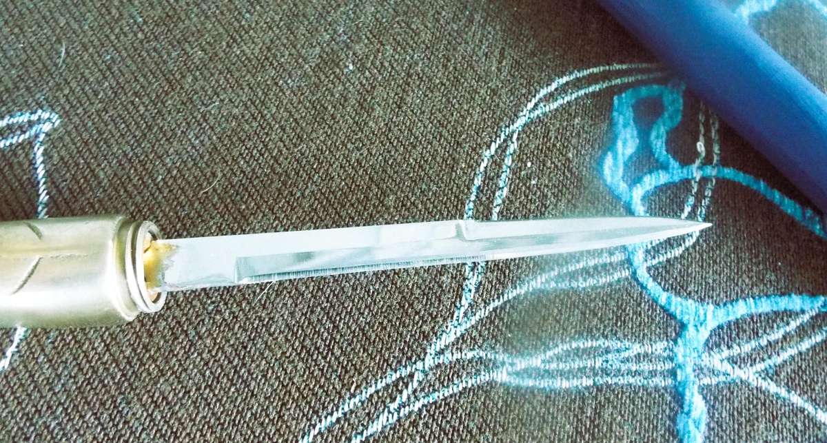 very rare VINTAGE WALKING STICK WITH HIDDEN KNIFE , BRASS HEAD