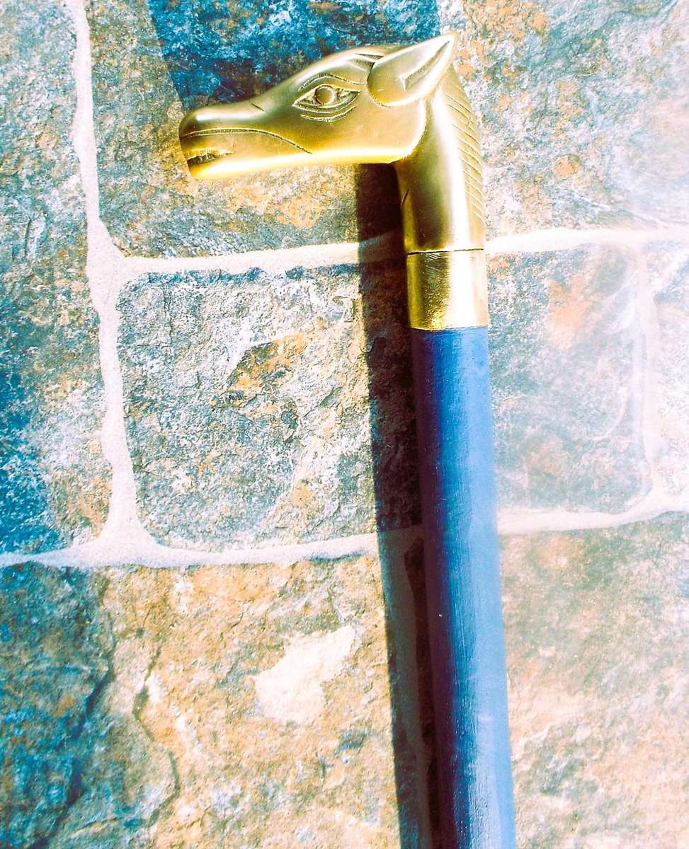 very rare VINTAGE WALKING STICK WITH HIDDEN KNIFE , BRASS HEAD