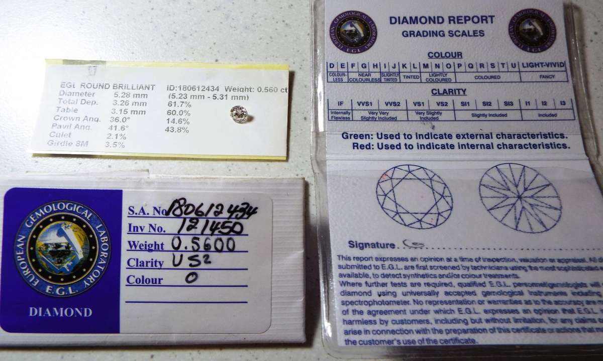 0.56 ct EGL Certified Round Brilliant Cut Diamond VS2