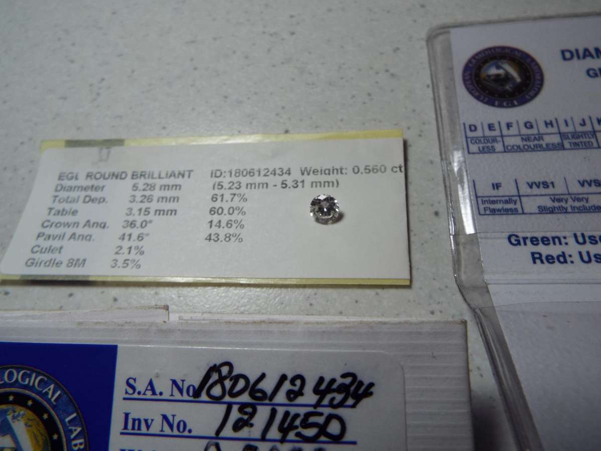 0.56 ct EGL Certified Round Brilliant Cut Diamond VS2