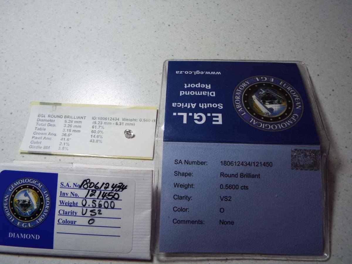 0.56 ct EGL Certified Round Brilliant Cut Diamond VS2