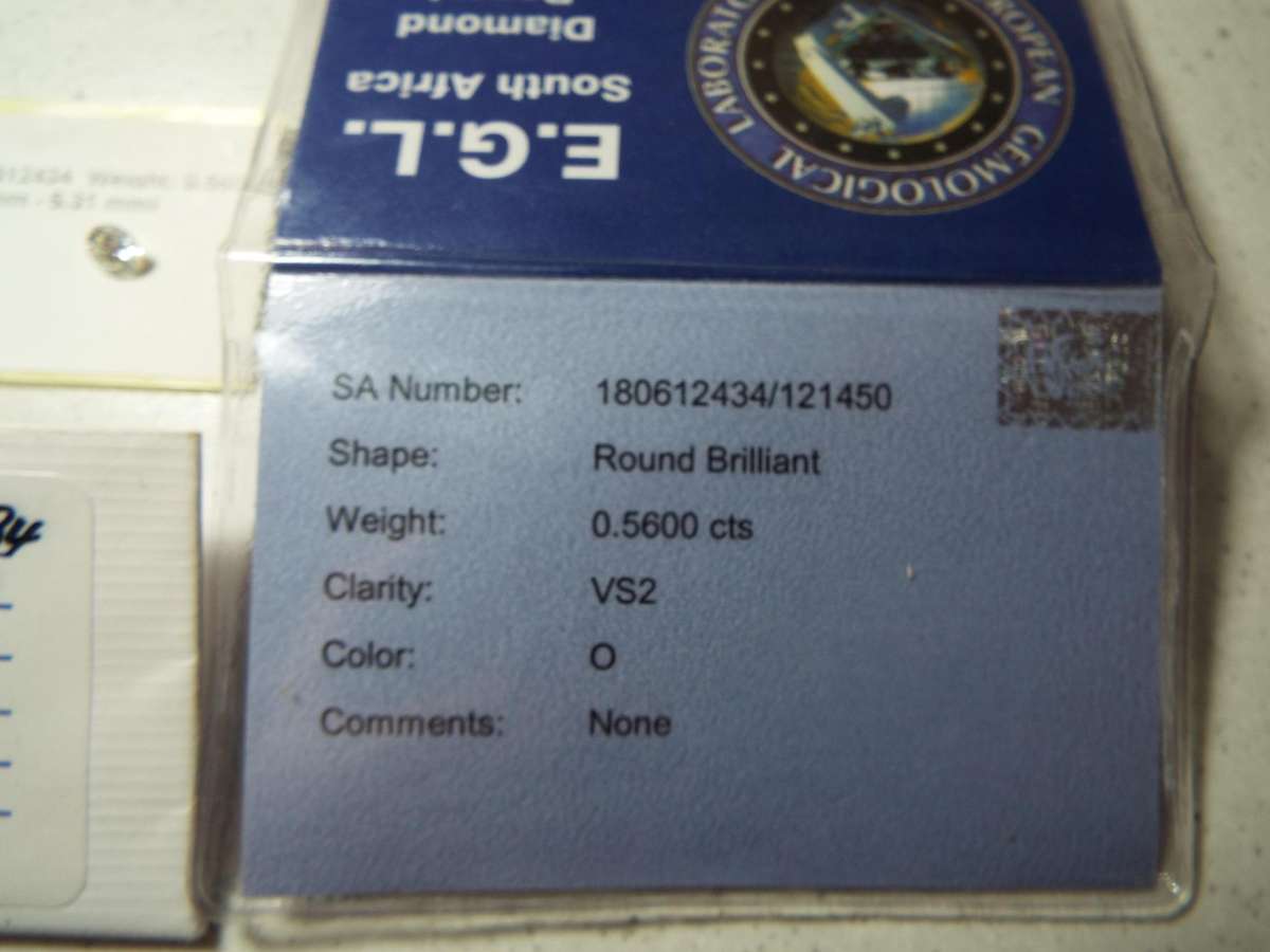 0.56 ct EGL Certified Round Brilliant Cut Diamond VS2