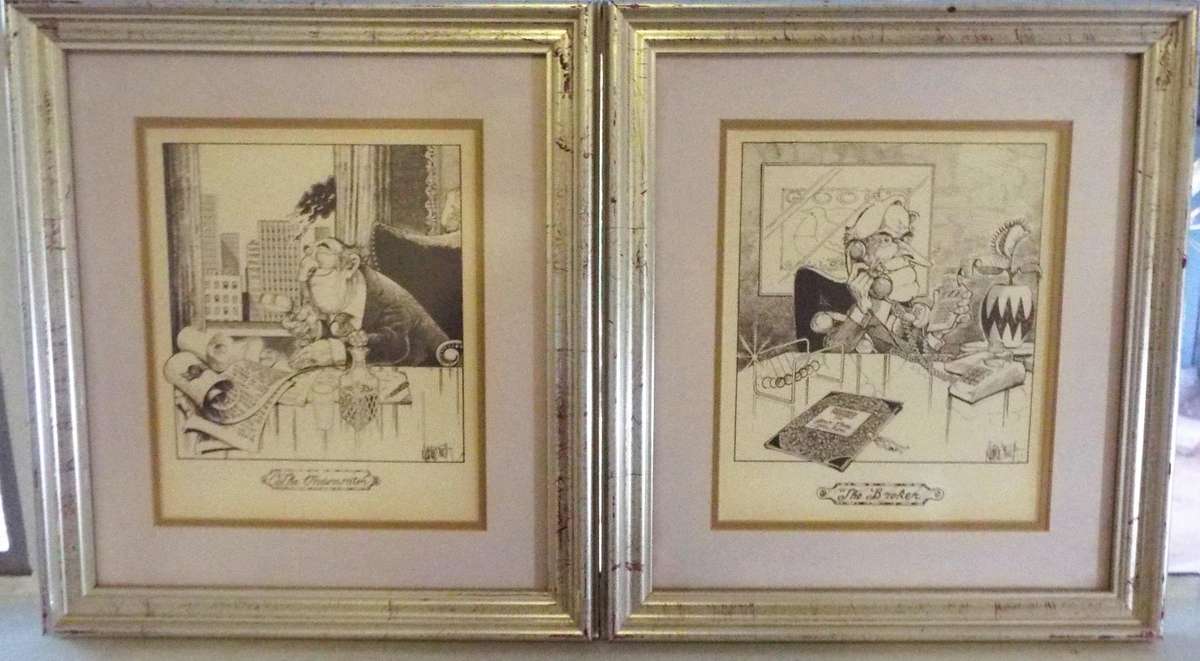 2 x Cartoon Art, Well Framed, Matted and Framed
