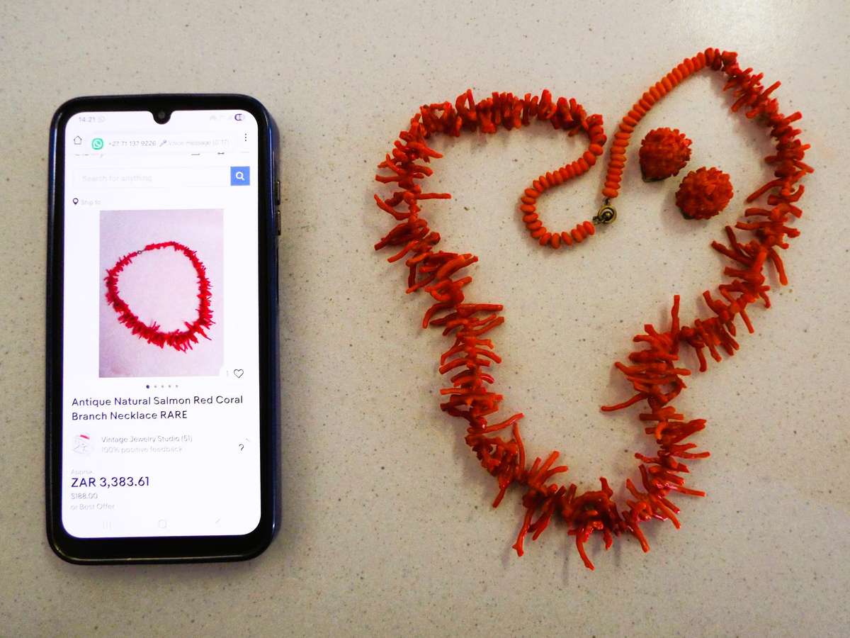 REAL RARE  Antique Salmon red Coral necklace with ear rings