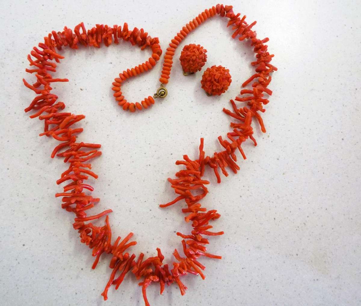 REAL RARE  Antique Salmon red Coral necklace with ear rings