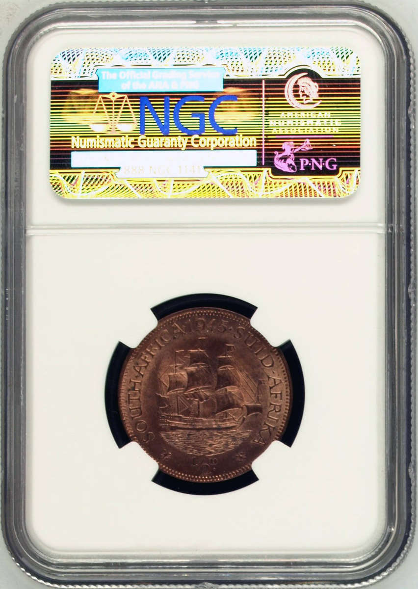 1945 NGC GRADED - HALFPENNY MS63 RED-BROWN