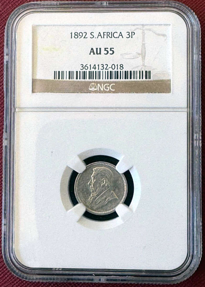 *** 1892 NGC GRADED THREEPENCE AU55 ***