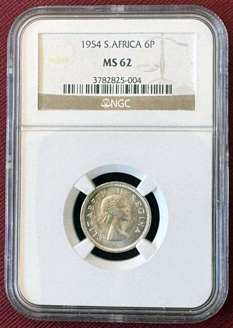 *** 1954 NGC GRADED SIXPENCE MS62 ***