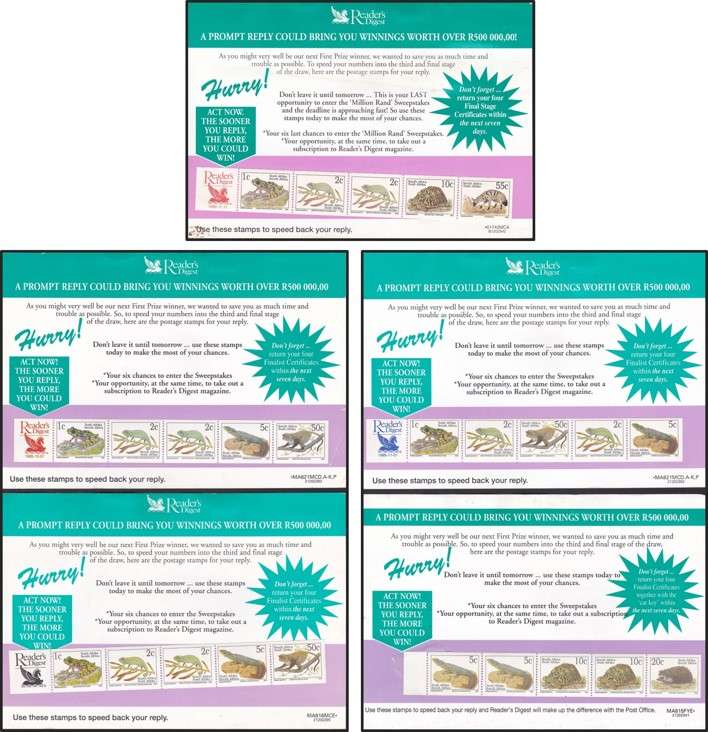 RSA 6th Def x 5 Different Reader's Digest Strips on Original Cards