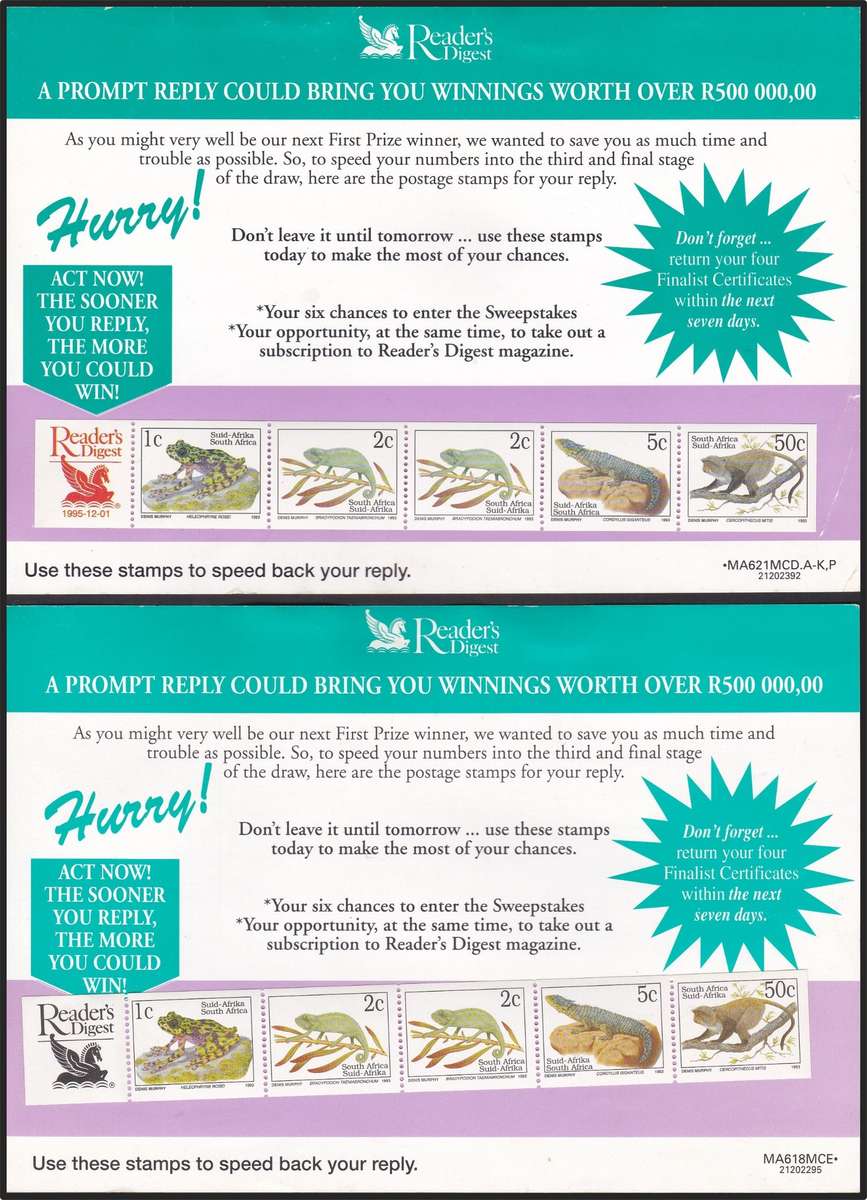 RSA 6th Def x 5 Different Reader's Digest Strips on Original Cards