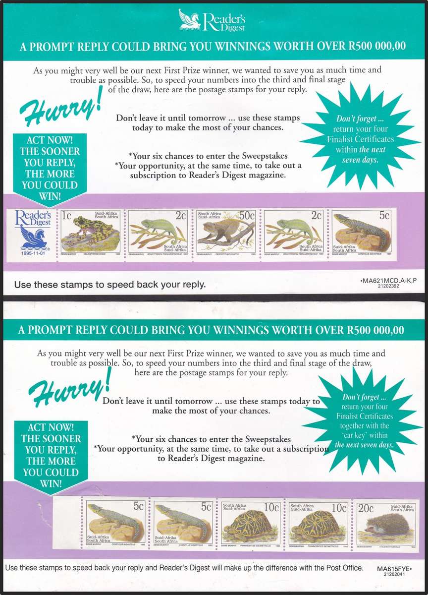 RSA 6th Def x 5 Different Reader's Digest Strips on Original Cards