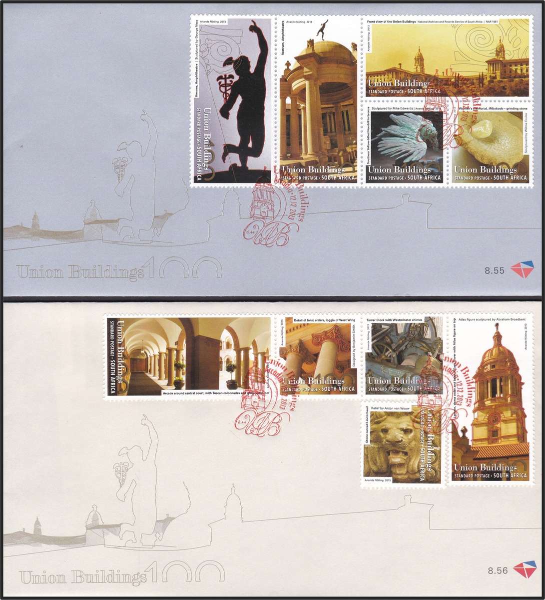 2013 RSA Union Buildings Centenary Sheetlets & FDC 8.55 to 8.58  @ R1,250 + FDCs (R330 ea)
