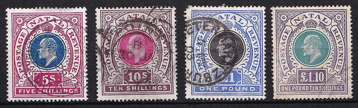 1902/3 Natal 5/- to £1.10 KEVII CC.122/125 Postally Used S/Set @ CV  R8,700