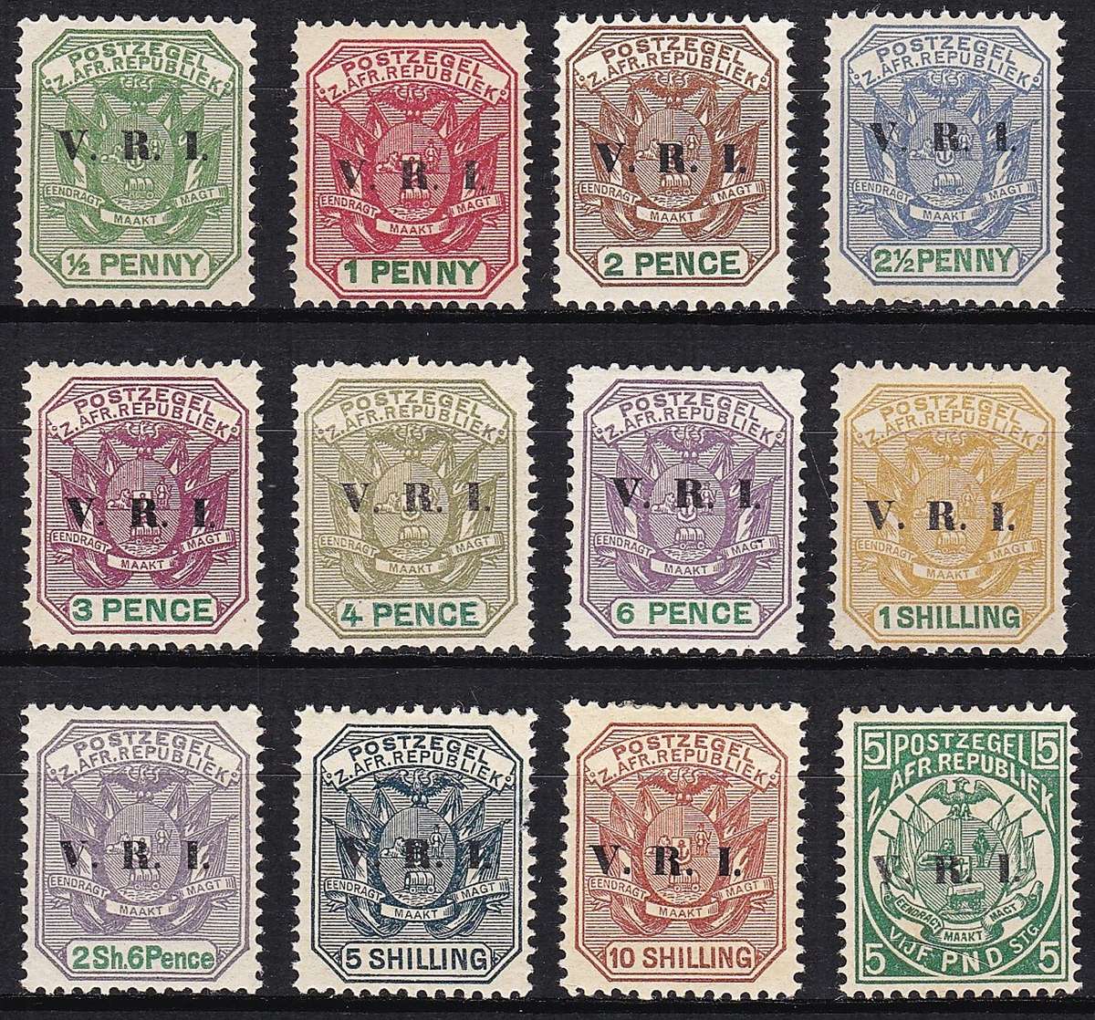 1900 ZAR with V.R.I. Overprint MM(*) Set to £5 (Reprint?)  @ CV  R1,438 + £5 Value(40k)