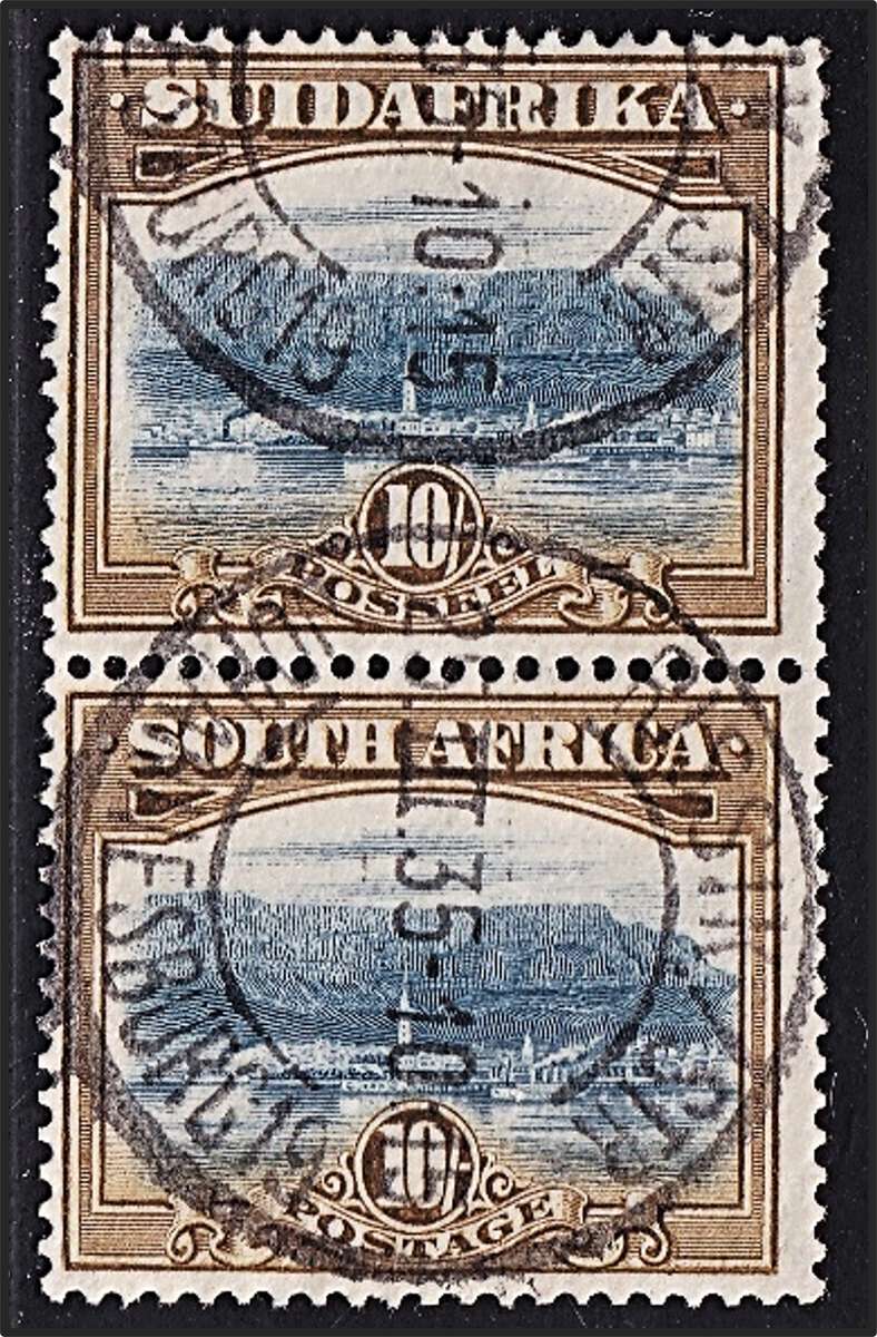 1927 Union 10/- VFU Vertical Pair - Nice Postmarking