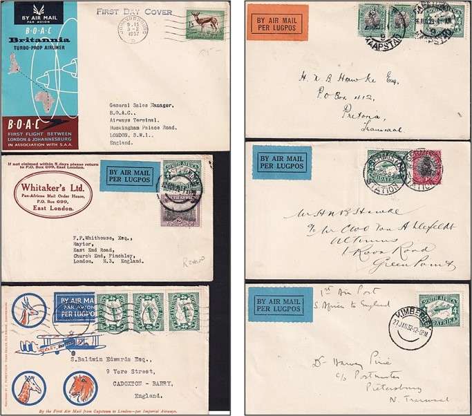 6 x Union Airmail Covers - Nice Thematic Lot