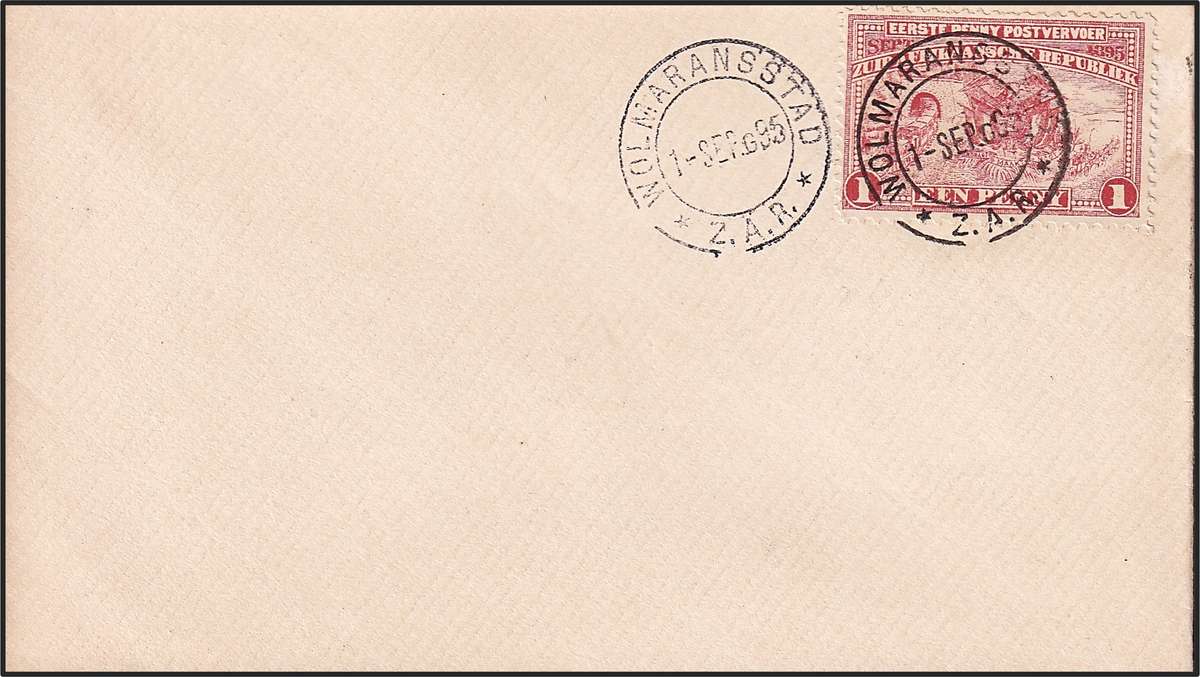 1/9/1895 Z.A.R. SACC.222 on Unaddressed Cover - Cancel Wolmaransstad 5 DAYS BEFORE ISSUE DATE