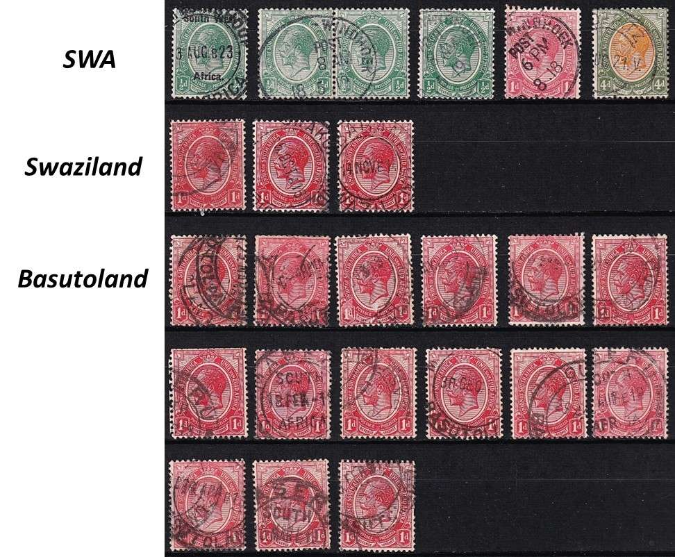 1913 Union Kingsheads with SWA, Swaziland & Basutoland Postmarks