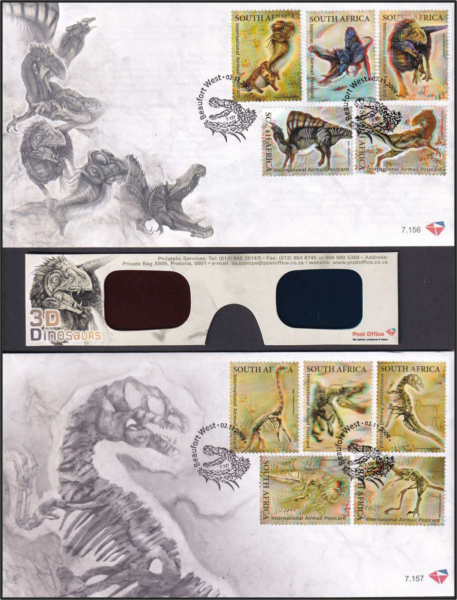 2009 RSA Dinosaurs Full UMM(**) Sheetlet, 2 x FDC & 3D Glasses  @ CV  R720+